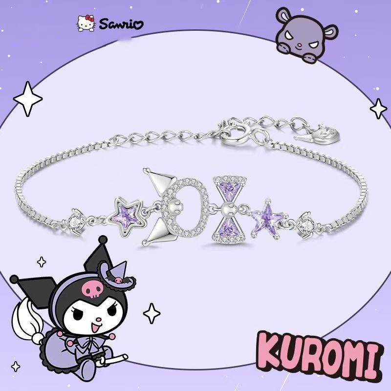The Same Style Kuromi Hollow Star Bracelet for Women with Purple Bow, Ins-Style Design, Sweet, Cool, and Cute Cartoon Style