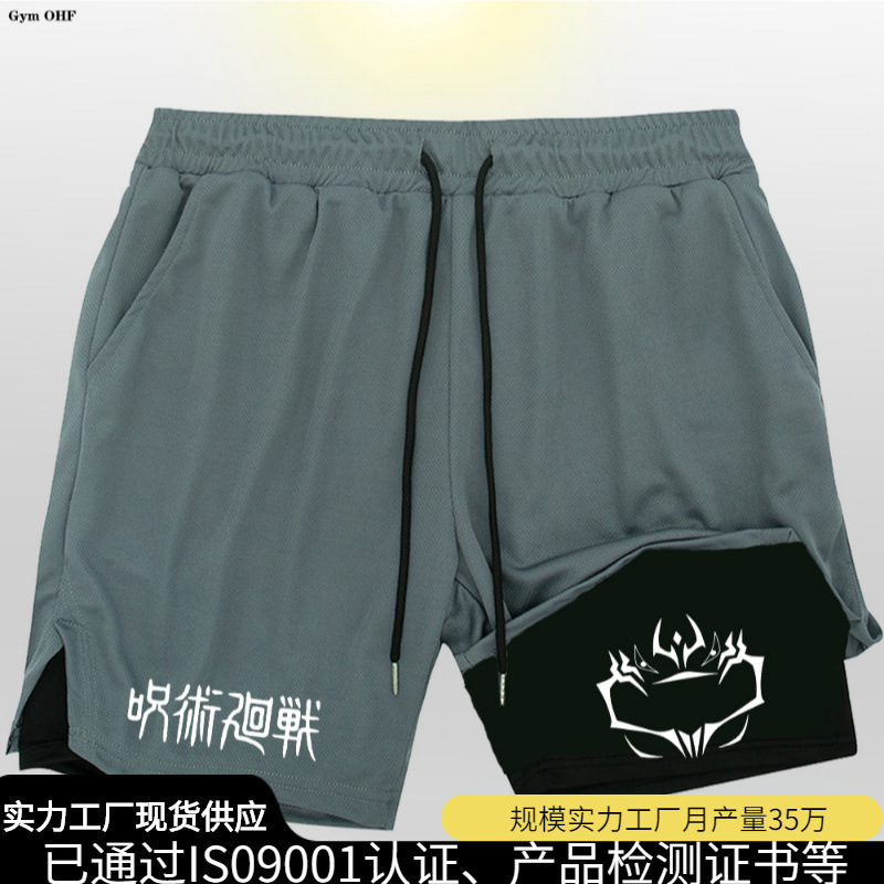 Mantra Battle Animation Cross-border Men's Running Shorts Casual Summer Fitness Breathable Phone Pocket Drawstring