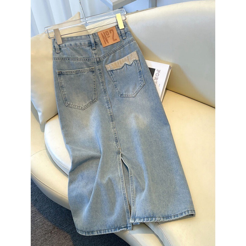 Light-Colored Denim Skirt for Women 2026 New Spring and Summer Mid-Length High-Waisted Slimming Slit A-Line Hip-Hugging Skirt Light-Colored Denim Skirt for Women 2026 New Spring and Summer Mid-Length High-Waisted Slimming Slit A-Line Hip-Hugging Skirt