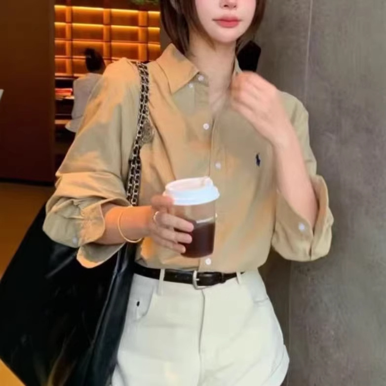 High-End Rl Ralph Oxford Cloth Shirt with Fashionable Embroidery, Versatile Women's Jacket, Retro Long-Sleeve Top for Commuting High-End Rl Ralph Oxford Cloth Shirt with Fashionable Embroidery, Versatile Women's Jacket, Retro Long-Sleeve Top for Commuting