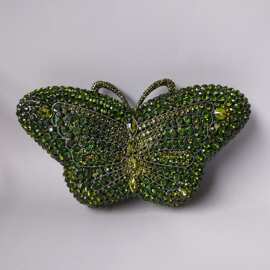 蝴蝶 crystal bag新款立体花朵镶钻晚宴包平底满钻宴会手拿女包