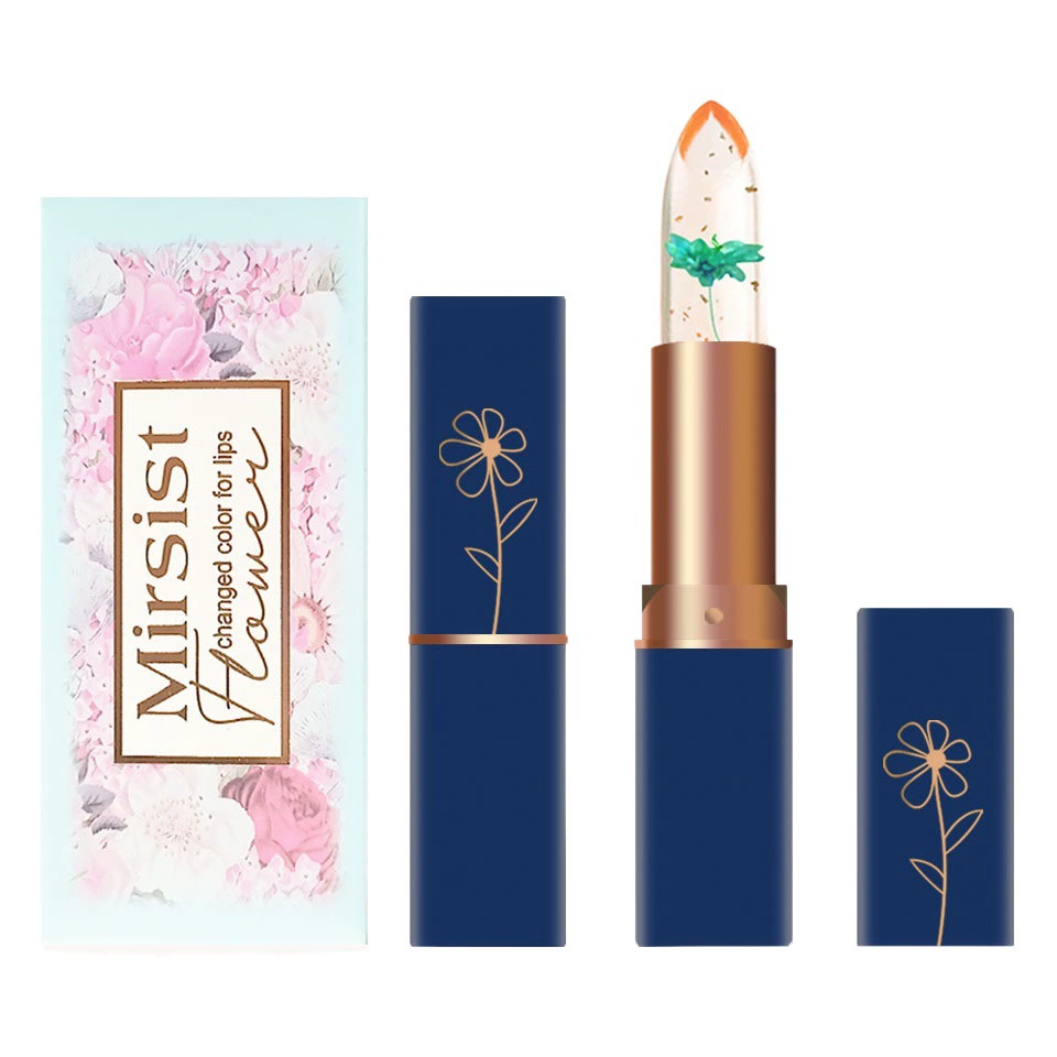 Губная помада Mirsist глубокий синий кристалл, прозрачный гель, с золотой фольгой, цвет свежих цветов, меняющая цвет, увлажняющая, оптовая продажа, термохромная помада