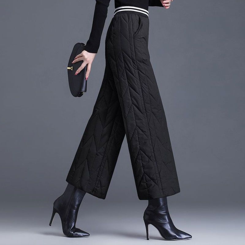 Down Cotton Wide-Leg Pants for Women 2025 Winter New High-Waisted Loose Warm Thickened Outer Wear Nine-Point down Pants Trendy