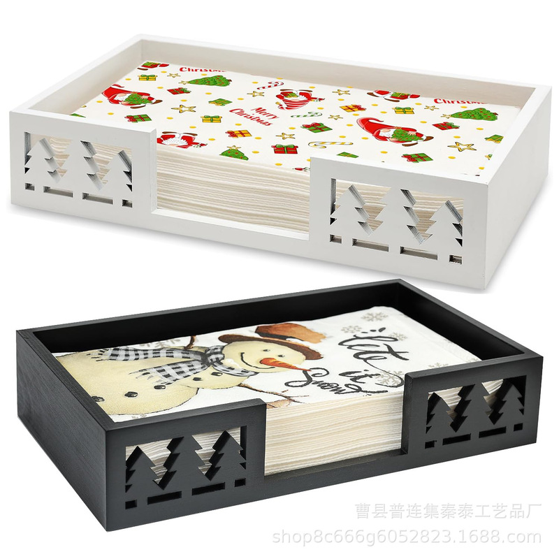 Christmas Tissue Holder Kitchen Decoration Accessories Gift Decoration Wooden Napkin Holder Table Bathroom Guest Towel Stand