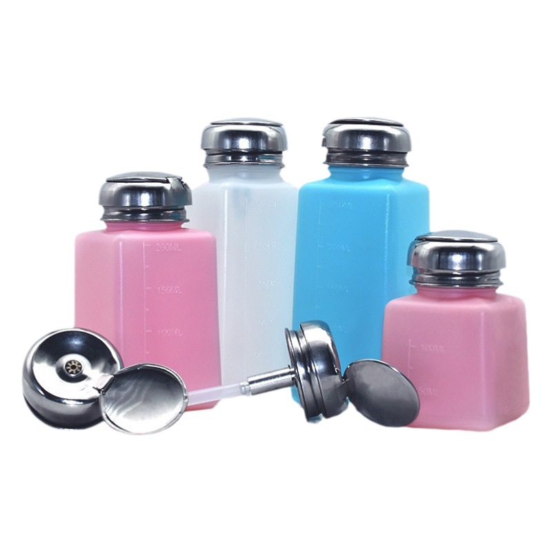 Venta caliente a prueba de fugas botella de alcohol 200ml tipo de prensa 4 oz lavado de uñas de plástico 250ml botella solvente Placa de agua de lavado olla