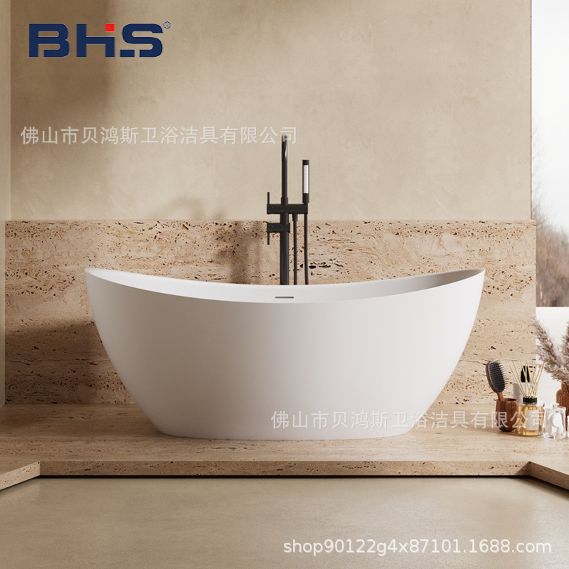 Polymer Artificial Stone Bathtub for Home Use, Integrated Shower, Moon-Shaped, Suitable for Hotels and Guesthouses, Direct Sales from Export Factory