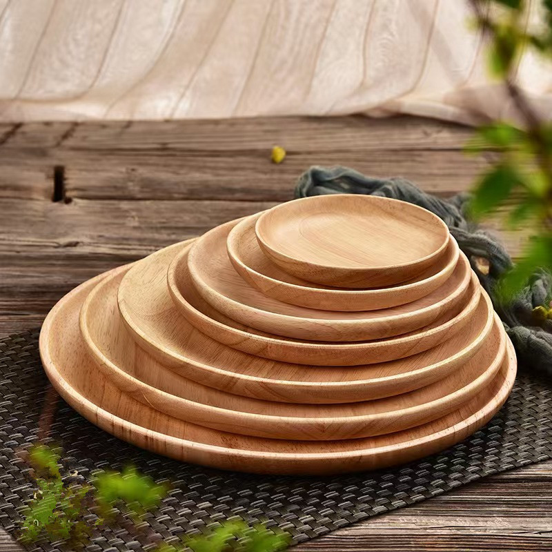 Madera de caucho japonesa pequeña y exquisita, bandeja de nueces redonda simple, bandeja de bocadillos de frutas secas para el hogar, almacenamiento en la sala de estar