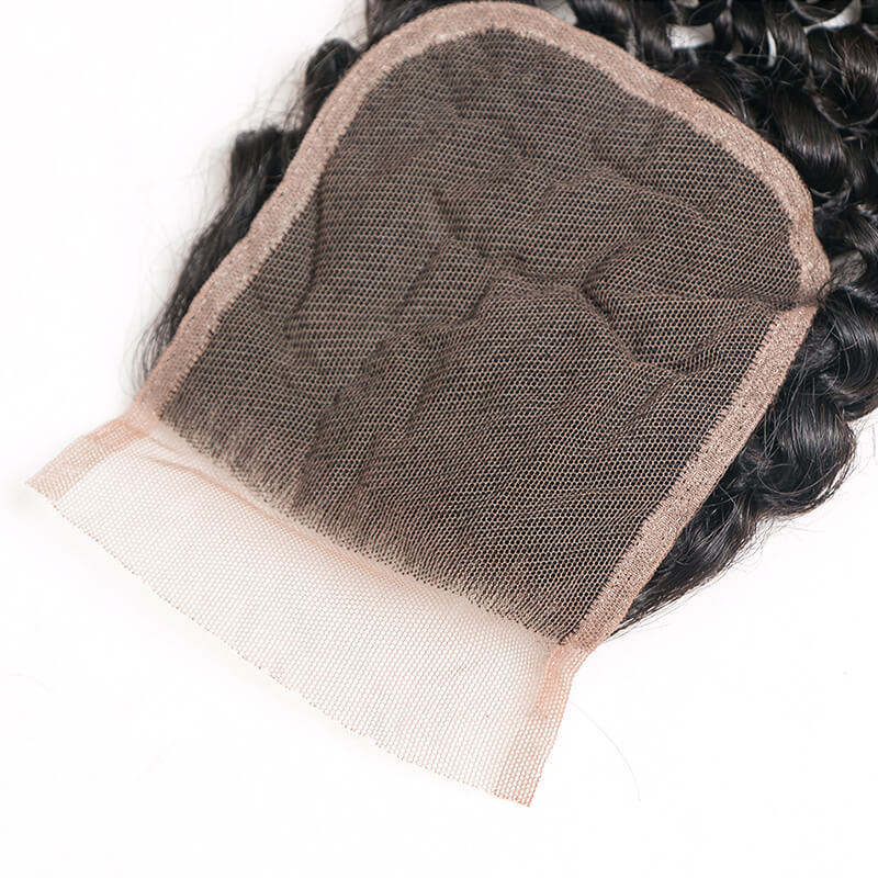 4x4 bloque de pelo de la onda profunda cierre rizado cabello humano Peluca de bloque de pelo real