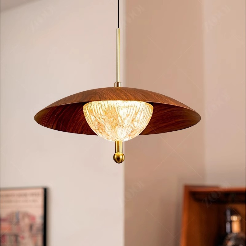 Araña de restaurante de estilo medio, color de madera de nogal, personalidad creativa, mesa de comedor, lámpara de bar, lámpara de elevación para comedor