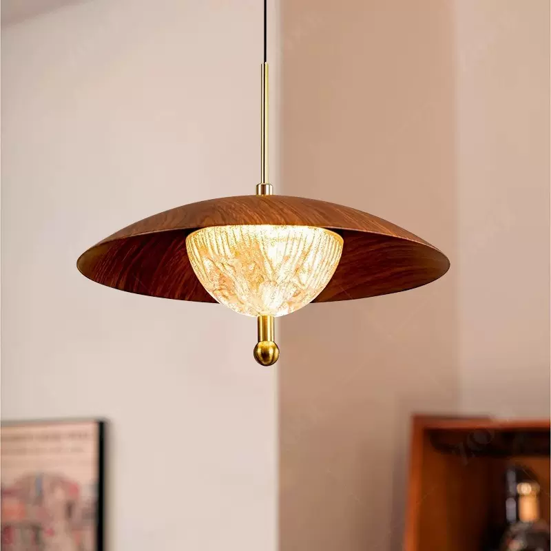 中古风餐厅吊灯胡桃木色创意个性民宿餐桌吧台灯饭厅升降款吊线灯