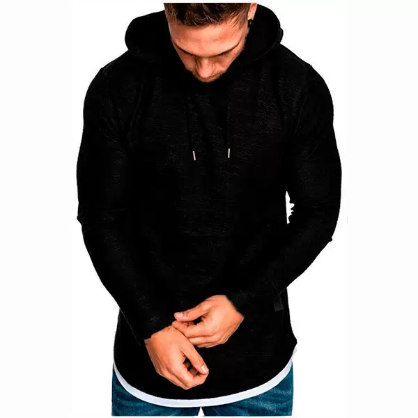 New New Men's Casual Fashion Pure Color Hooded Long-Sleeved T-Shirt Summer Casual Sports Long-Sleeved T-Shirt