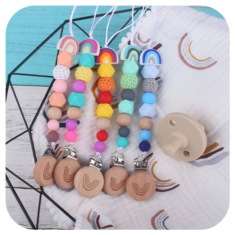 El comercio exterior bebé suministros arco iris de silicona chupete cadena de dibujos animados de haya arco iris chupete clip anti-caída de la cadena de Amazon nuevo