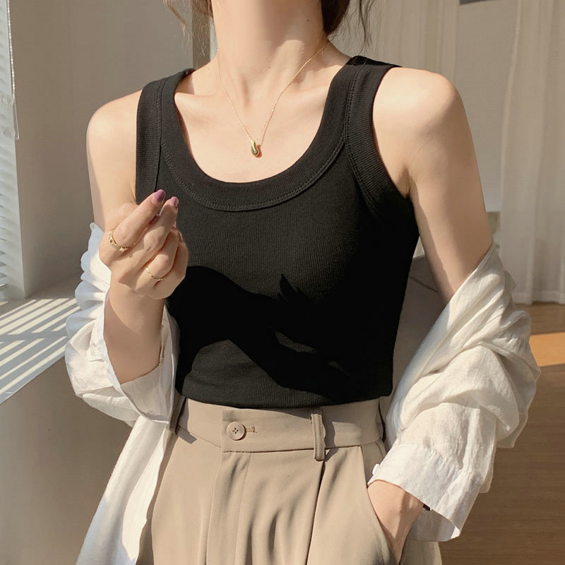 源头工厂螺纹背心内搭女防走光外穿打底衫遮副乳无袖上衣宽肩|undefined
