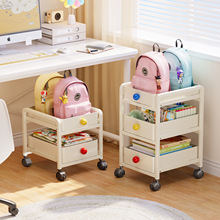 跨境多巴胺书包置物架多层落地学生桌下滑轮书本收纳万向轮小推车