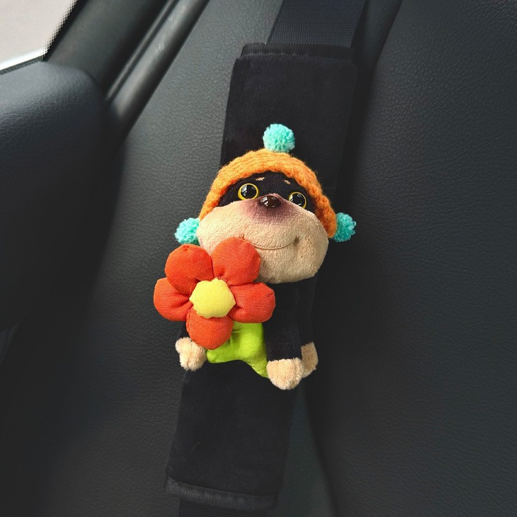 Abeja perro cinturón de coche funda de hombro cinturón de seguro de coche funda de mango accesorios de decoración de coche tela de flor de cuello anti-estrangulación