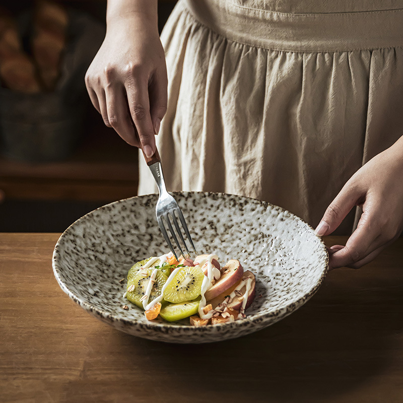 Tacos de cerámica domésticos retro al por mayor creativos cubiertos de piedra gran tazón japonés tazón de ensalada tazón de verduras tazón de fideos tazón de fruta