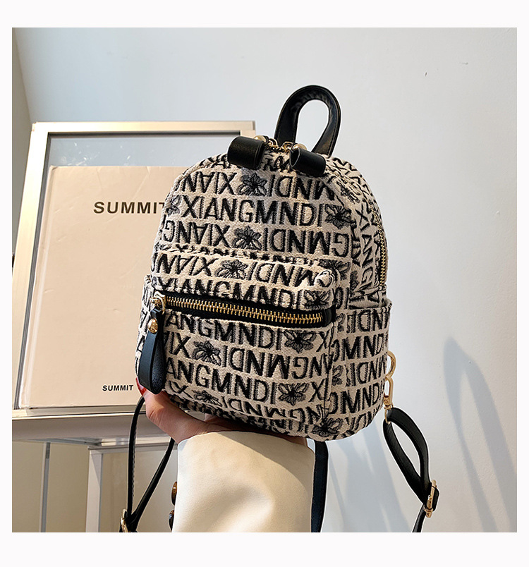 Frau Klein Segeltuch Brief Strassenmode Quadrat Reißverschluss Modischer Rucksack display picture 1