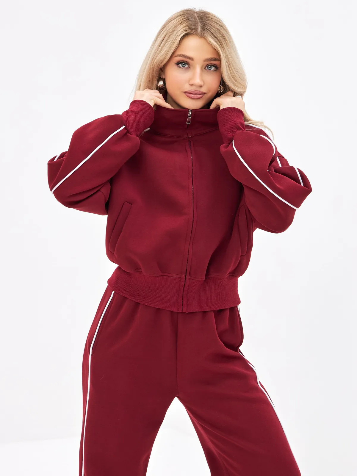 Women's Spring Autumn Sports Leisure Suit Loose Striped Sweatshirt Cardigan Trousers Fashion Pant Set Polyester Full Length_ecoleips.com