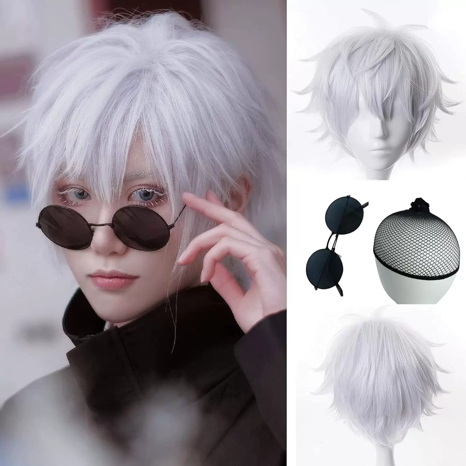五条悟假发白色COS咒术回战动漫自然透气高温丝COSplay假发男短发