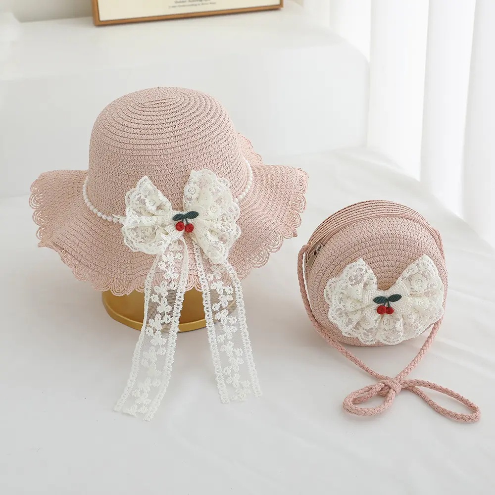 Sombrero de protección solar de paja de encaje de súper hada Sombrero para niños Sombrero para el sol Sombrero de playa para niñas Sombrero de paja para mujer de verano