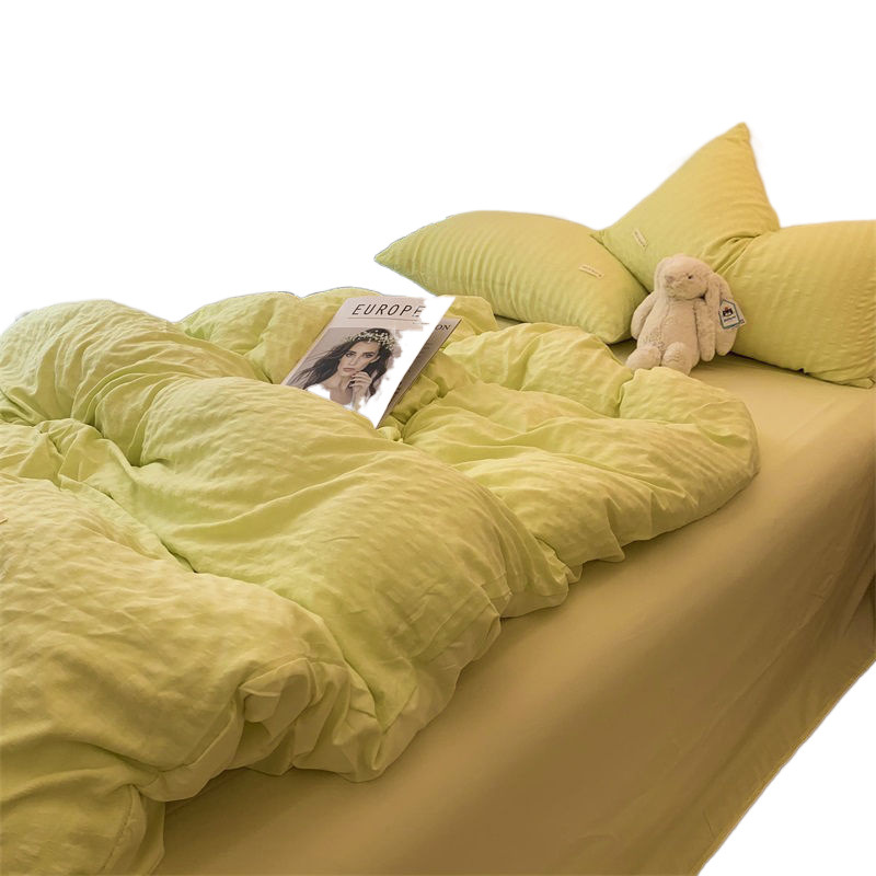 Korean Style Light Blue Bed Sheet Set Four Piece Bedding_voghion.com