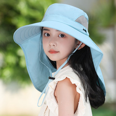 新款女童大披肩遮陽帽子戶外夏季防曬帽護脖護頸防曬黑太陽帽輕薄
