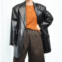 DIYIQIAN网红同款炸街复古黑色PU西装皮衣英伦风外套宽松港风