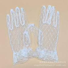 新娘婚纱礼服薄纱蕾丝手套日常演出送人婚庆短款网纱性感白色批发
