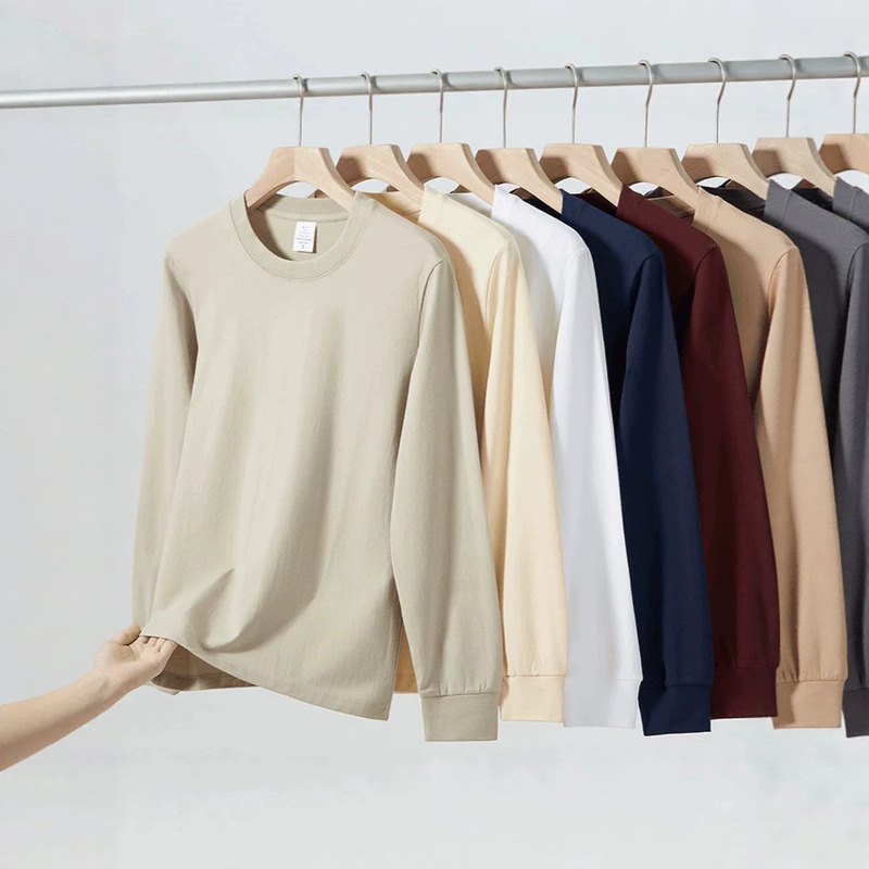 400g heavyweight pure cotton base shirt for men, white long-sleeve T-shirt, pure white round neck, versatile and loose-fitting inner top 400g heavyweight pure cotton base shirt for men, white long-sleeve T-shirt, pure white round neck, versatile and loose-fitting inner top