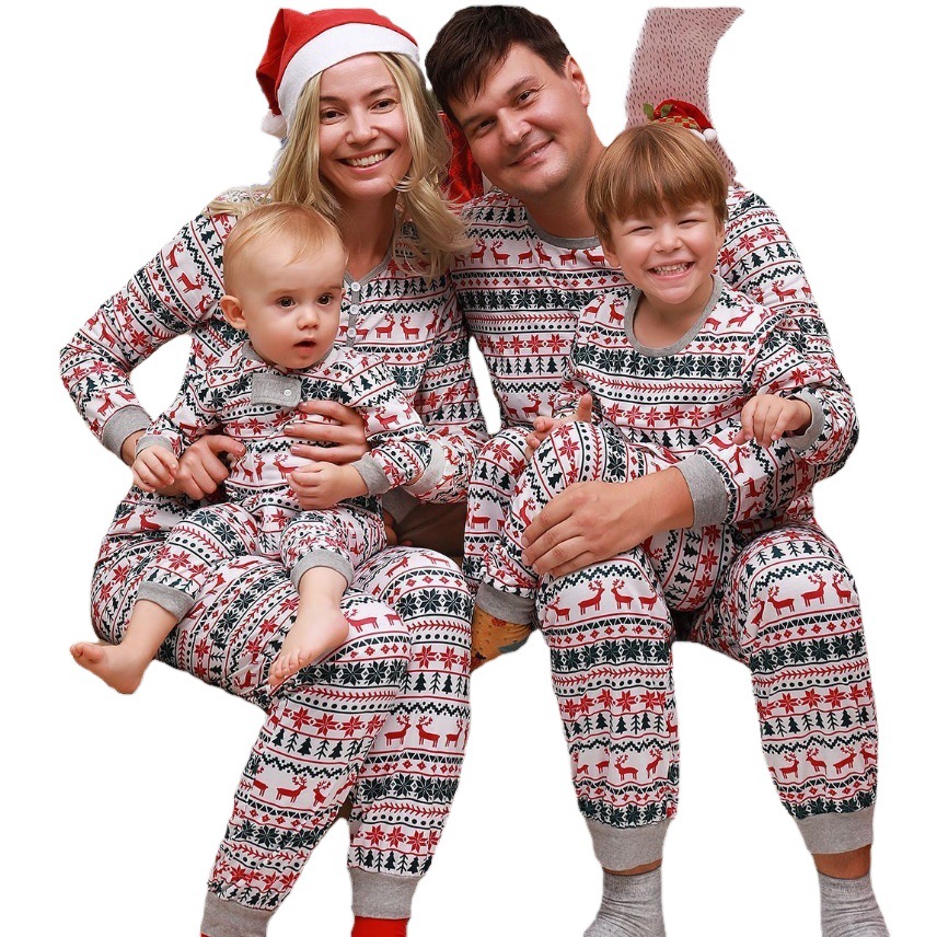 Conjuntos Familiares de Navidad 2026, Conjuntos de Padres e Hijos, Conjunto Familiar de Primavera y Otoño con Estampado de Reno, Pijamas para Padres e Hijos, Ropa para el Hogar, Disponible para Envío Internacional