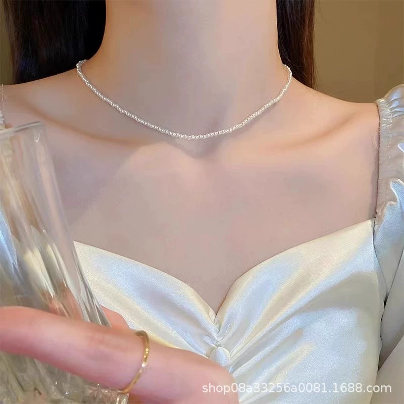 Necklace from pearl, chain, sweater, accessory, light luxury style