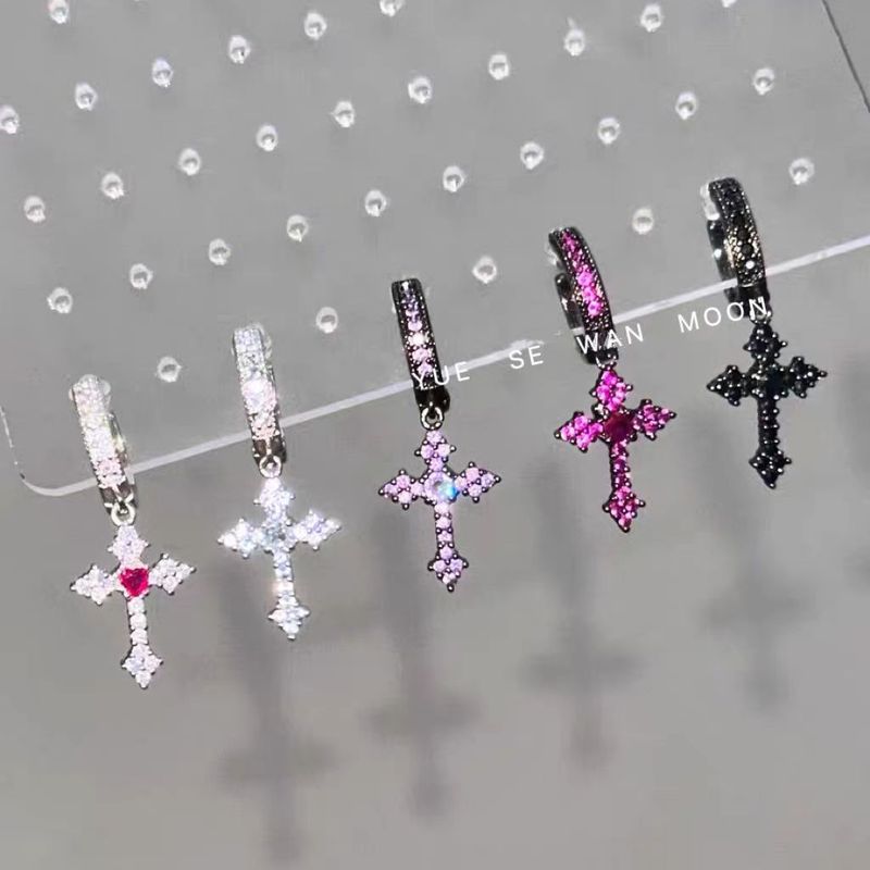 Dark Sweet Cool Colorful Zircon Cross Earrings Earrings Japanese and Korean Niche Design Fashionable Versatile Earrings Earrings