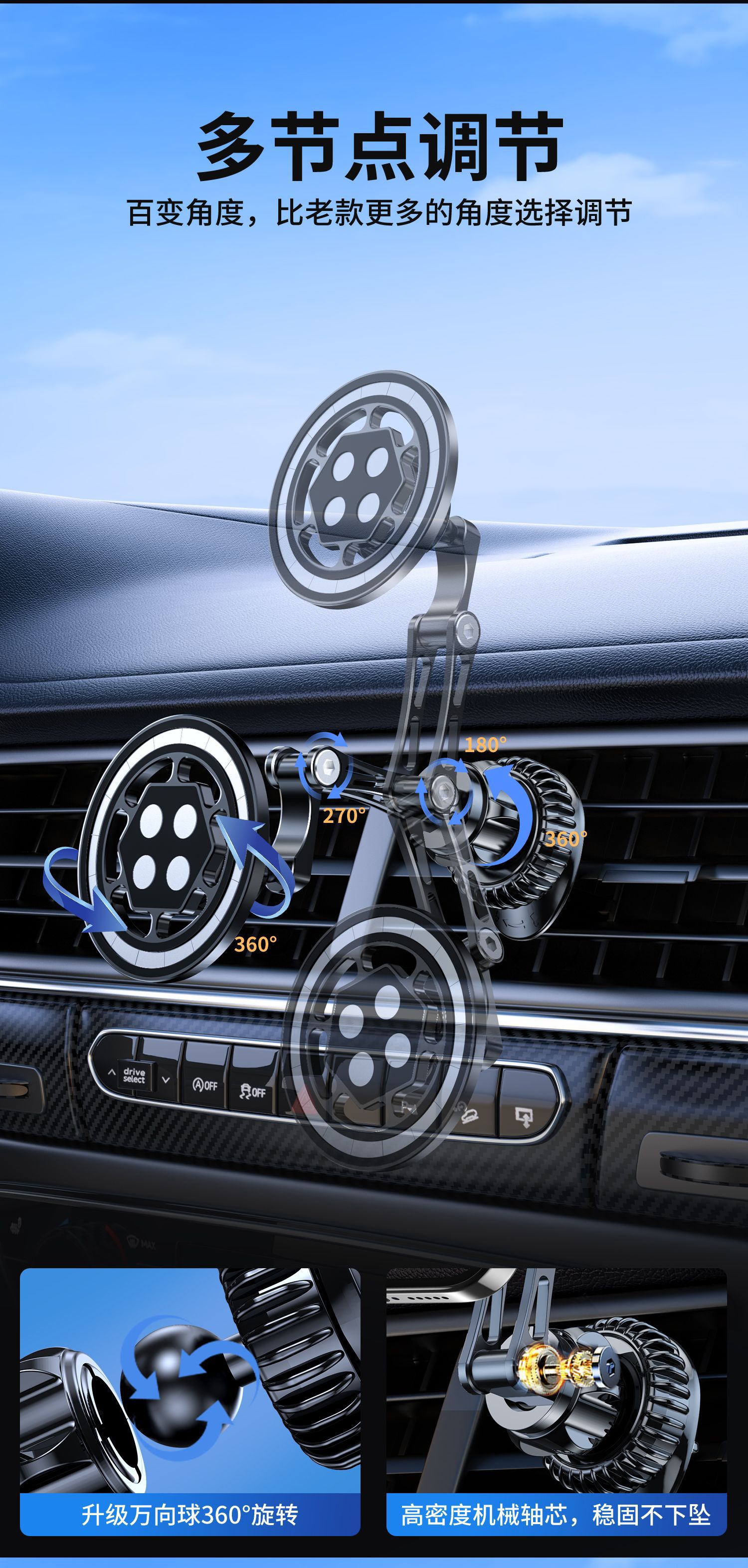 Mingka Cz23 Magsafe Magnetic Phone Holder Strong Magnetic Car Mount Clip-On Car Air Vent Navigation Holder