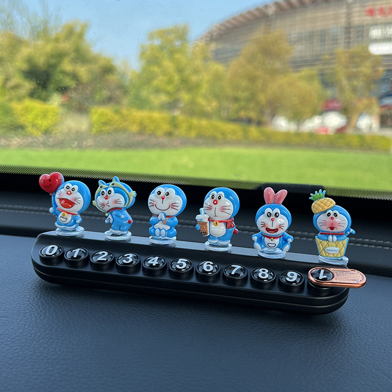Doraemon Temporary Parking Number Plate Cute Creative Personality Mobile Phone Plate Aromatherapy Car Accessories Ornaments