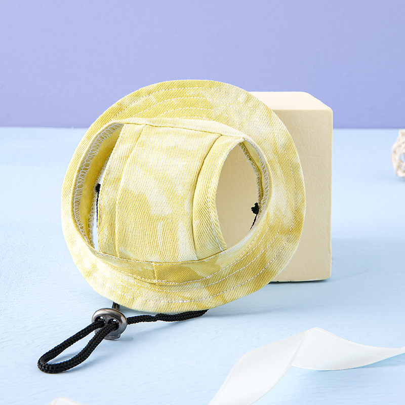 Mascota Linda oreja expuesta sombrero anti-caída ajustable cuenca sombrero protección solar sombra de sol perro anti-apriete oreja algodón princesa sombrero