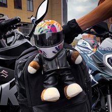 机车摩托车头盔熊公仔机修赛车拉力熊尾箱挂件玩偶agv头盔模型