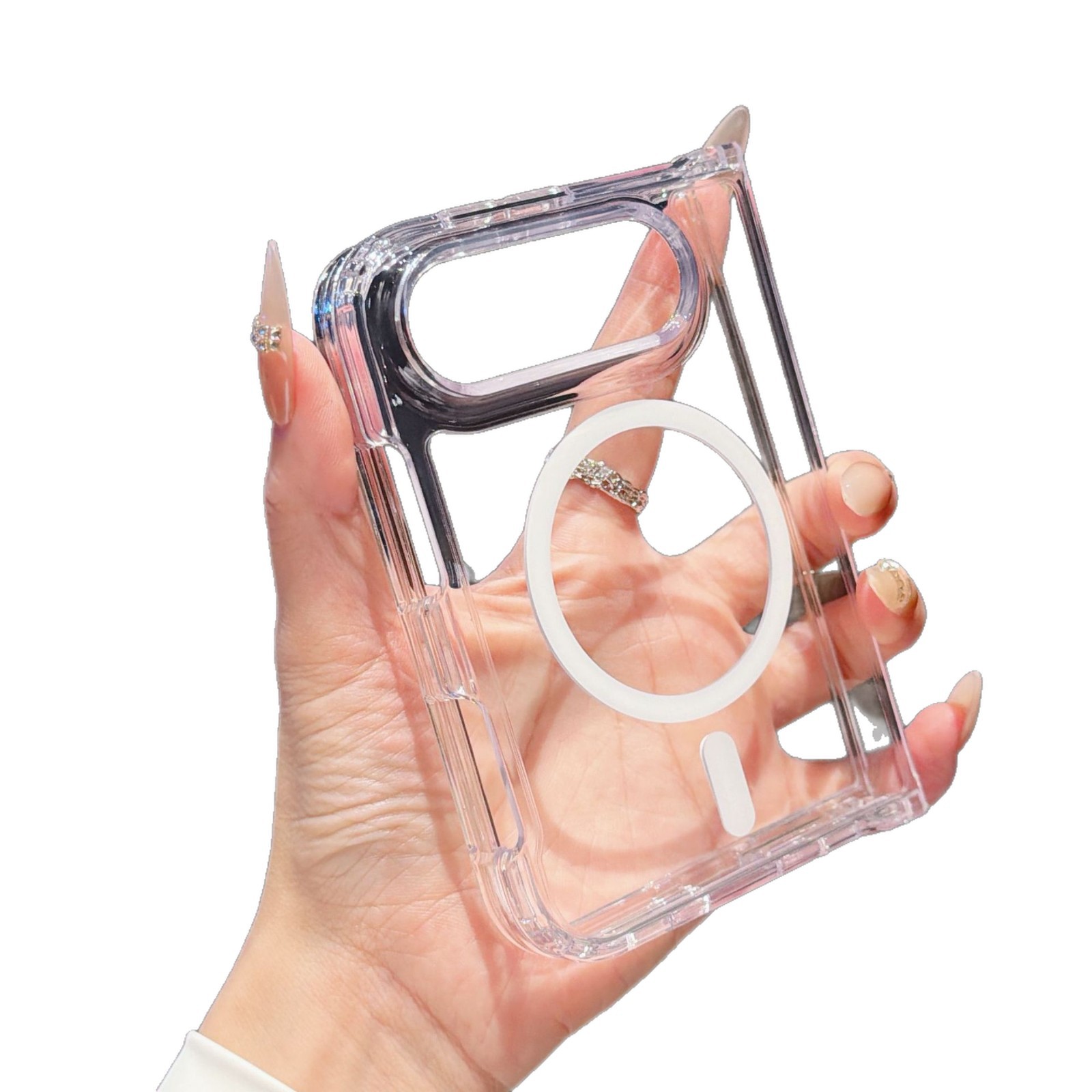 Funda Plegable Dos en Uno iPhone 18 Duo de Acrílico Transparente con Absorción Magnética y Anti-caídas