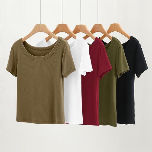 Threaded Women's Short-Sleeve T-Shirt, 2025 Summer Collection: Loose-Fit Plus-Size Crew Neck Top in Stylish Korean Style—Perfect as a Base Layer