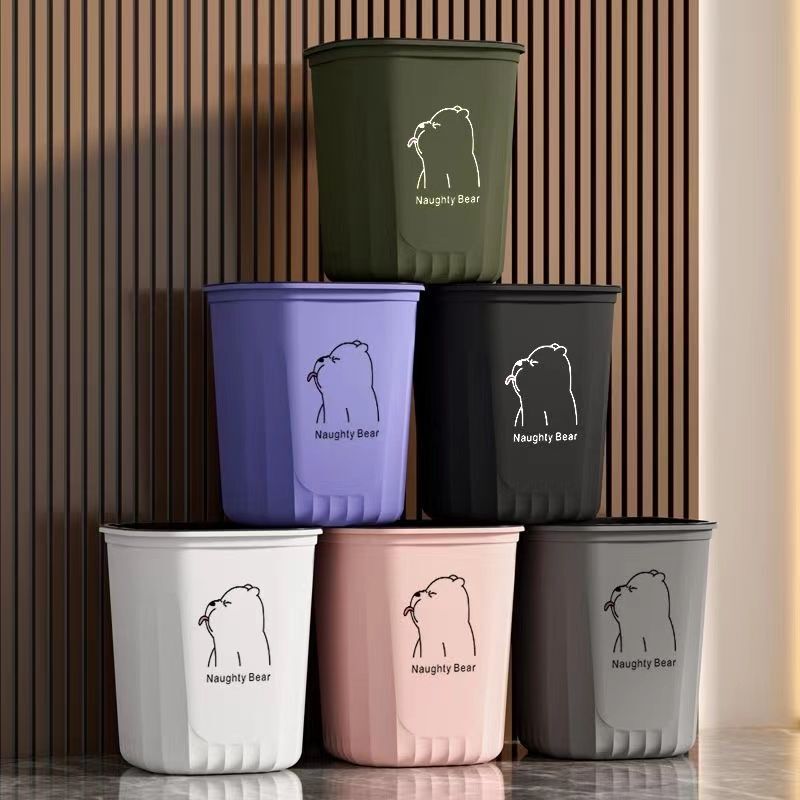 Thickened Large-Capacity Household Trash Can for Living Room, Kitchen, Bedroom, Bathroom, Dormitory, Toilet with Press Ring and Lidless Wastebasket
