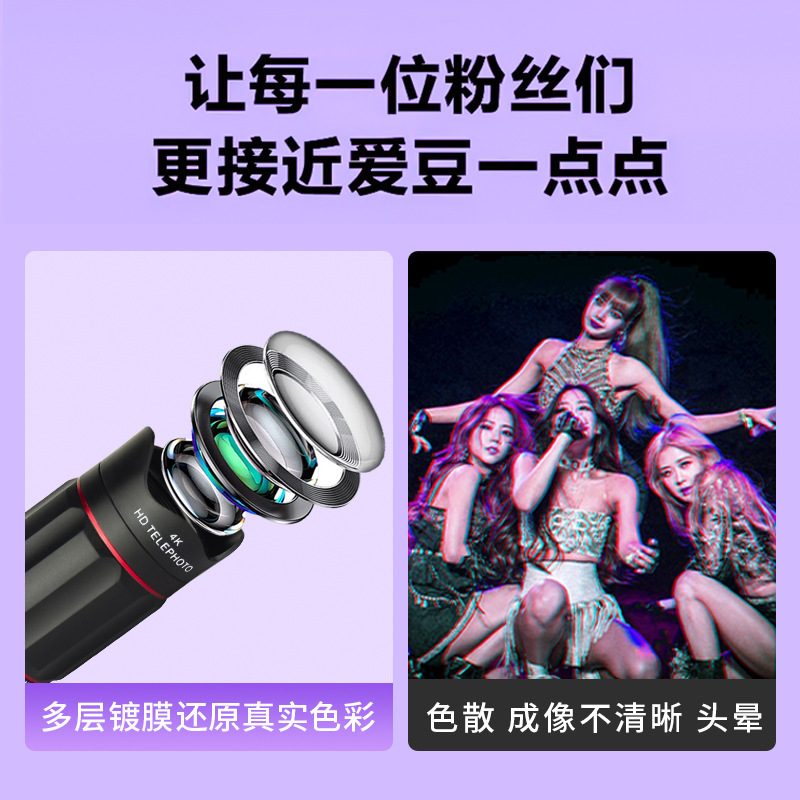 跨境批发25倍单筒望远镜镜头全屏无畸变手机外挂拍照摄影长焦镜头|undefined