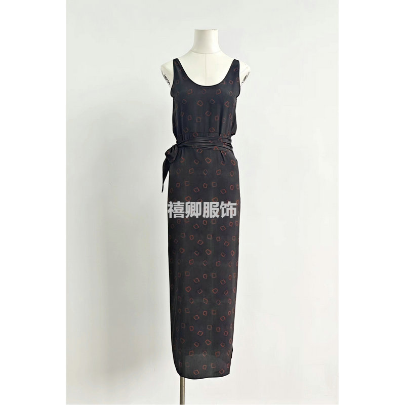 ヨーロッパとアメリカのニッチライト高級マルベリーシルクスカート斑点プリントシルクベストドレスデザインレースアップラップドレス女性のための