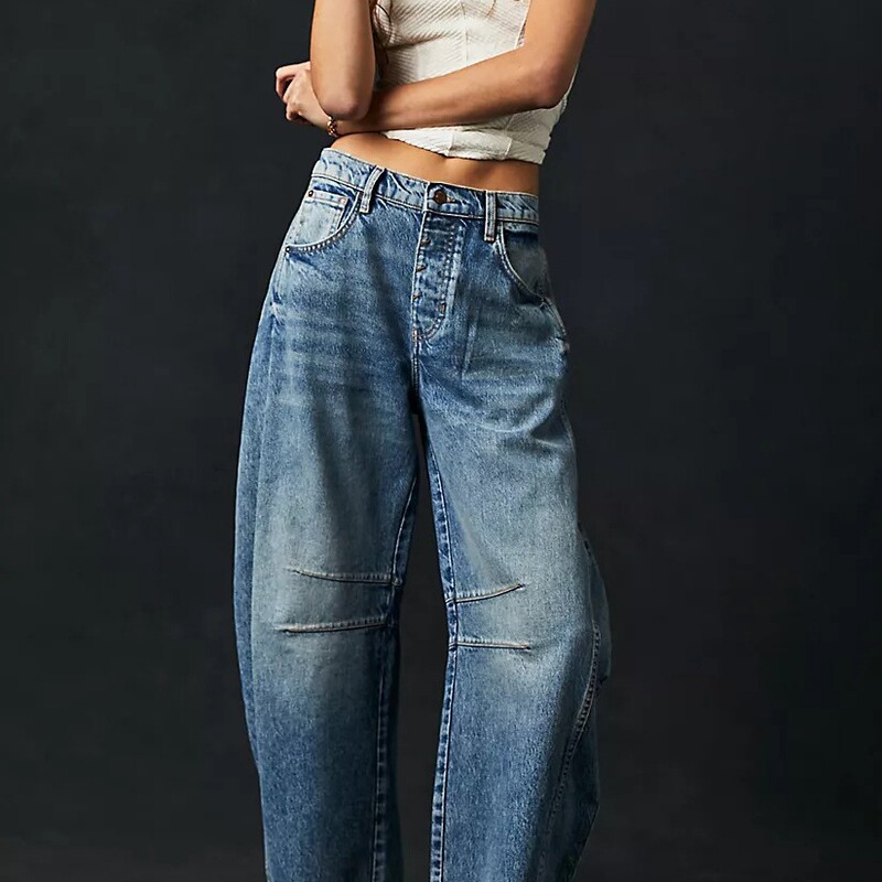 2024 New Cross-Border European and American Hot-Selling Wide-Leg Loose Jeans Women's Mid-Low Waist Washed Denim K306