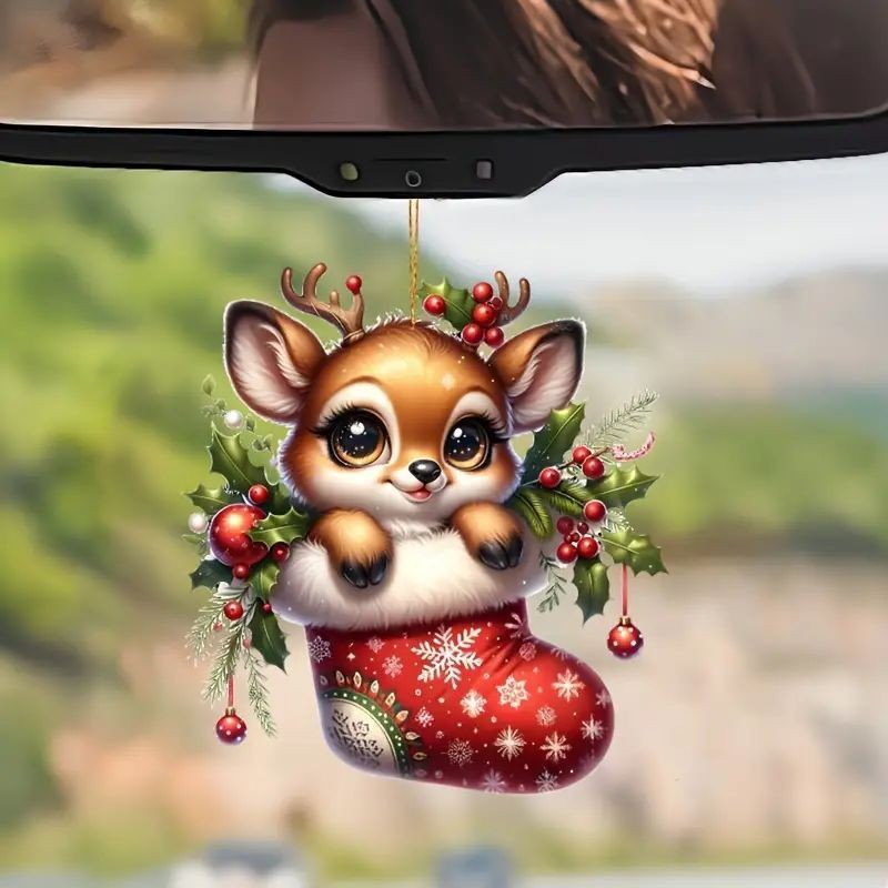 Navidad 2D nuevo lindo ciervo regalo de vacaciones colgante acrílico transfronterizo plano decoración de espejo retrovisor