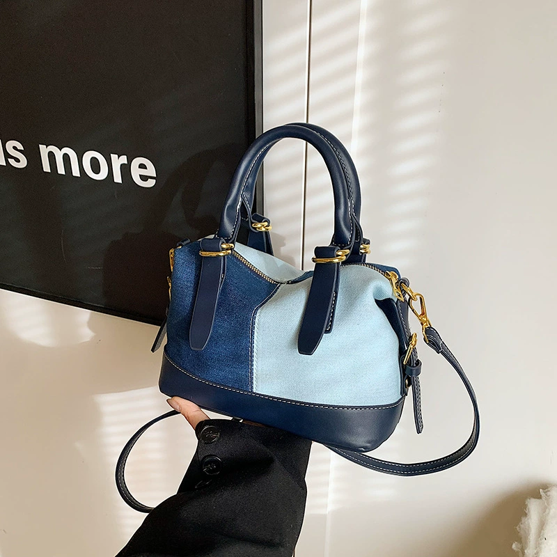 Fashionable denim handheld shoulder bag, demi-season universal capacious one-shoulder bag, Korean style