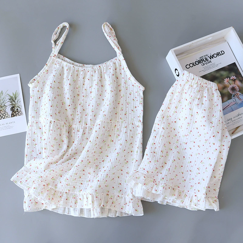 Japanese cute summer pijama, gauze shorts, set, lifting effect, oversize