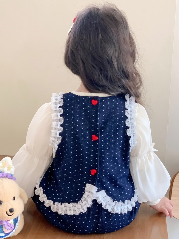 女童波点花边三件套春秋款2025新款洋气女宝宝秋季卡通马甲上衣潮|undefined