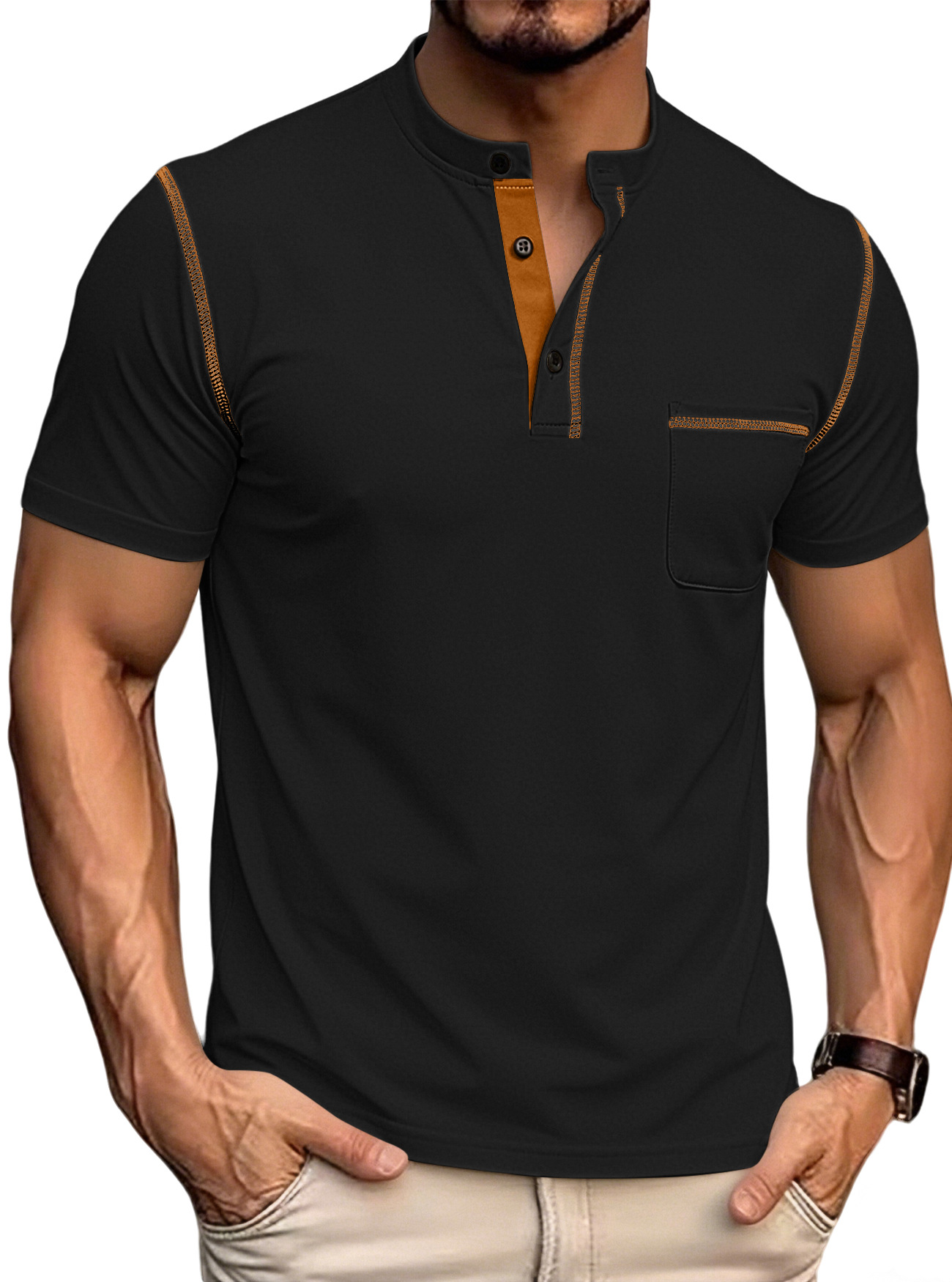 Verano nuevo Amazon hombre camiseta de manga corta estación independiente de comercio exterior transfronterizo rápido secado casual americano Henry polo
