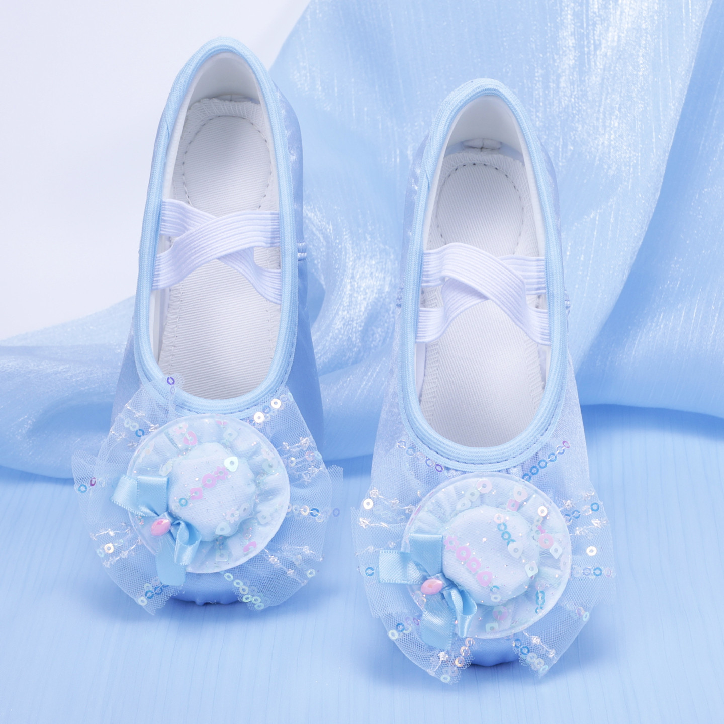 Satin Blue Kidsren's Dance Shoes Cute Mesh Ballet Body Cat Claw Shoes Sequin Butterfly Dance Shoes 8144