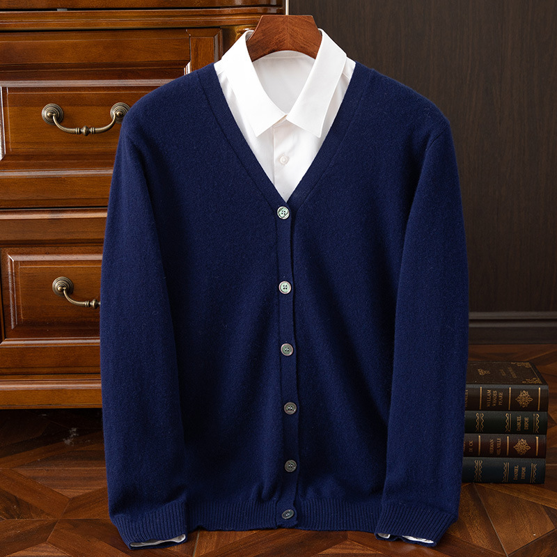 2025 New Autumn and Winter Men's Pure Wool V Neck Knitted Cardigan Long-Sleeved Pure Color Loose and Versatile Warm Top 2025 New Autumn and Winter Men's Pure Wool V Neck Knitted Cardigan Long-Sleeved Pure Color Loose and Versatile Warm Top