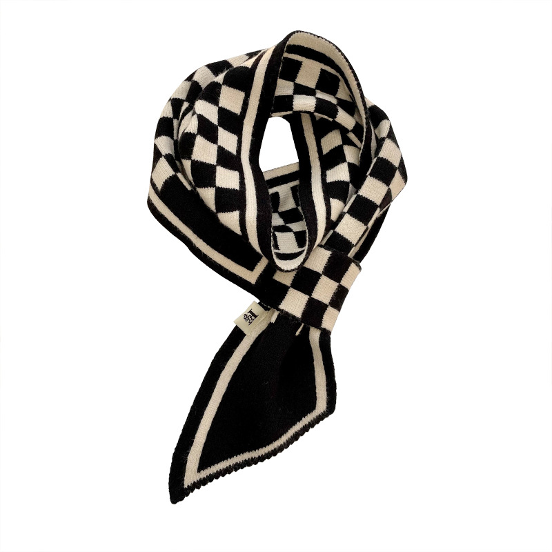 Nuevo tipo de bufandas cruzadas coreanas de otoño y invierno de ajedrez de punto de cuadros perezosos perforación bufandas de cuello